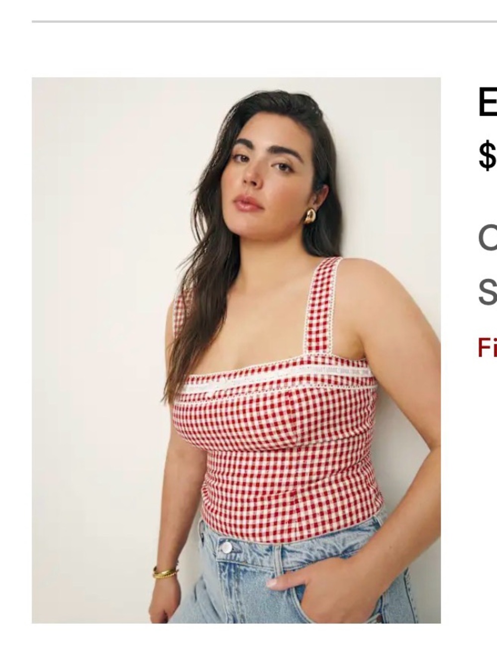 Reformation Eloise Linen Top Red - Size 8